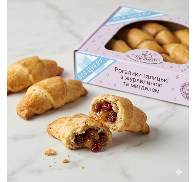 Рогалики Галицькі без цукру з журавлиною та мигдалем — солодка випічка для перекусу та десерту
