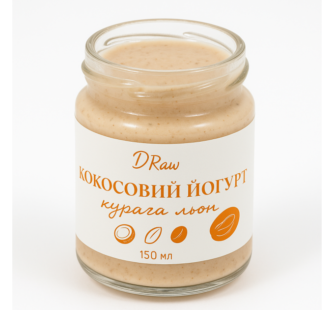 Кокосовий йогурт з курагою та льоном — веганський, без цукру, лактози та глютену, з пробіотиками та натуральною клітковиною