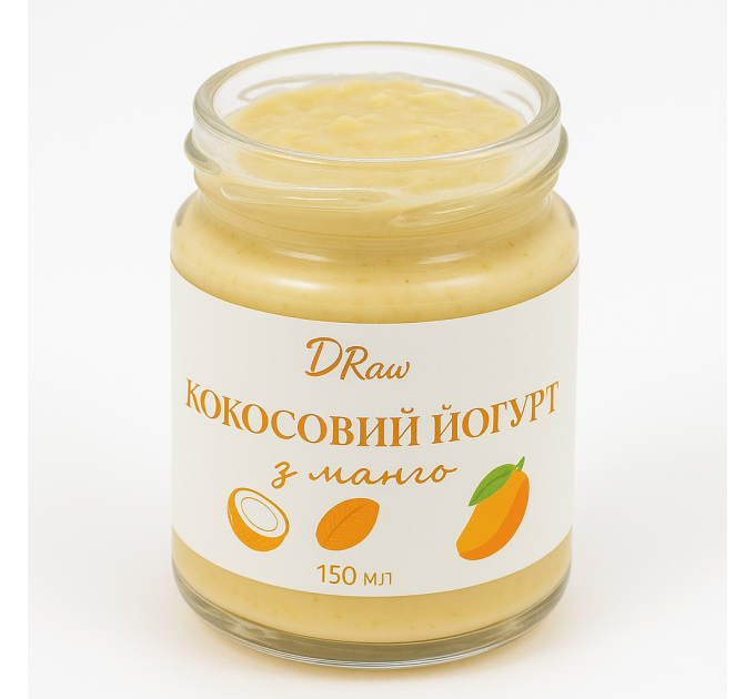 Кокосовий йогурт з манго — веганський, без цукру, лактози й глютену, з пробіотиками та пребіотиком для імунітету й мікрофлори
