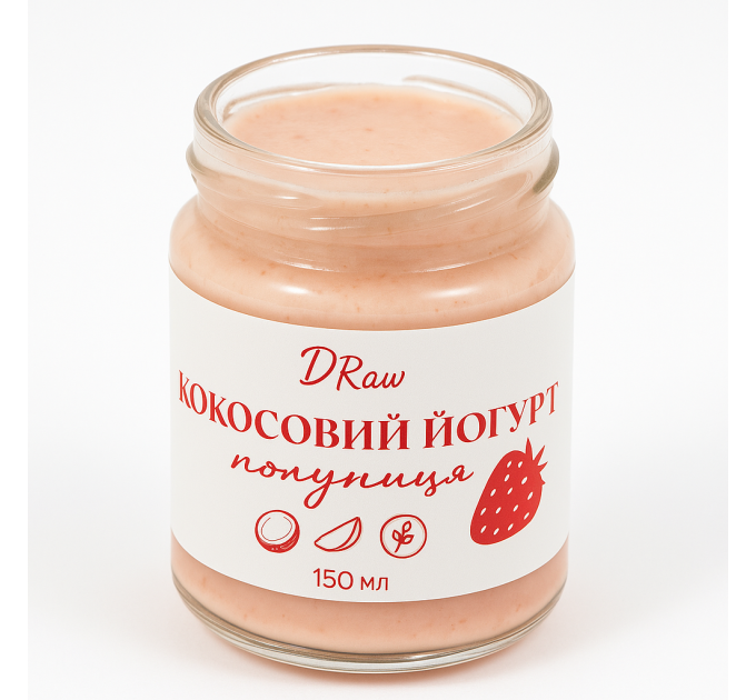 Кокосовый йогурт с клубникой — веганский, без лактозы, сахара и глютена, с пробиотиками и натуральными ягодами