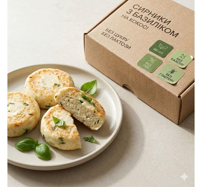 Сирники з базиліком — без глютену, без лактози, без цукру, веган, пісні, з пробіотиками, на кокосовому йогурті