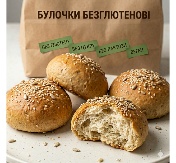 Безглютеновые булочки с пшонной и рисовой мукой — натуральный состав, без сахара и дрожжей