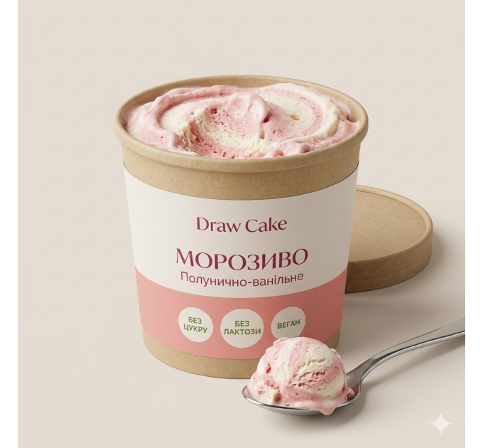 Полунично-ванільне морозиво — рослинне, пісне, без лактози, цукру, глютену і добавок, не сорбет, з кокосом і кеш’ю