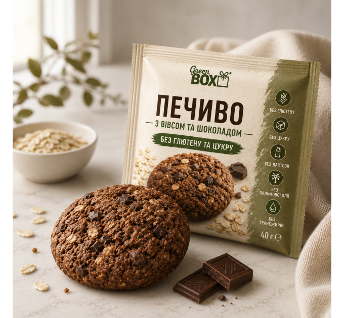 Печиво без глютену та цукру з вівсом і шоколадом — без пальмової олії та трансжирів