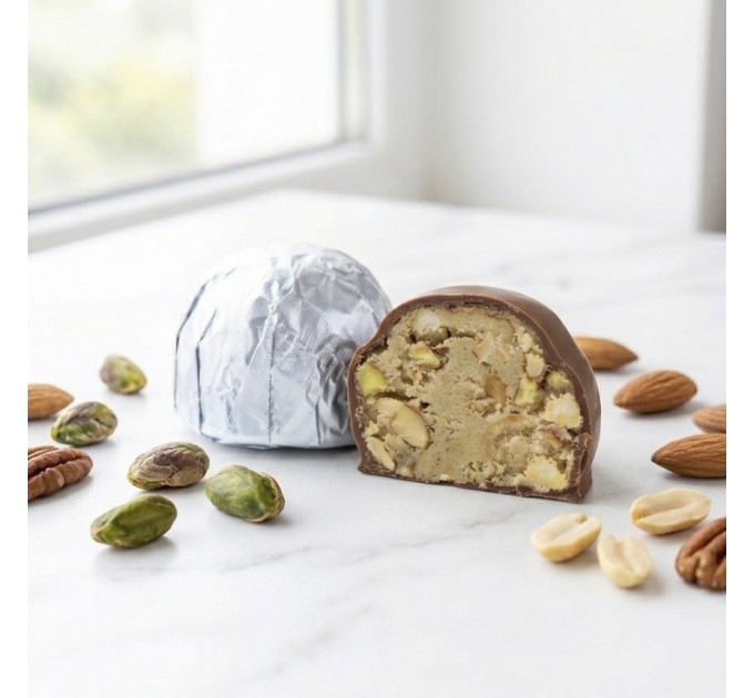 Шоколадні цукерки без цукру з кеш’ю, мигдалем та фісташкою без лактози та казеїну