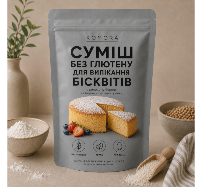Безглютенова суміш для бісквіта для домашньої випічки, повітряних коржів, ЗОЖ та усвідомленого харчування