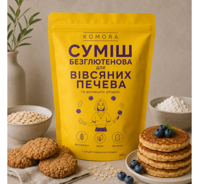 Безглютенова суміш для вівсяного печива та домашніх оладок для ЗОЖ, усвідомленого харчування та домашньої випічки