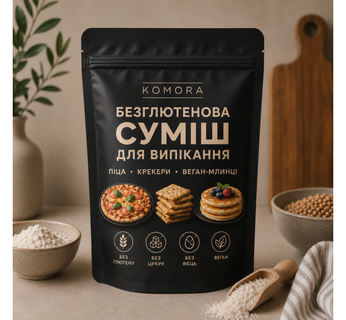 Безглютенова суміш для піци, крекерів та веган-млинців без цукру, пшеничного борошна і яєць