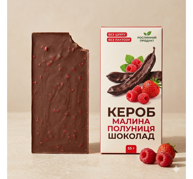 Натуральный шоколад без сахара с малиной и клубникой из кэроба 55 г
