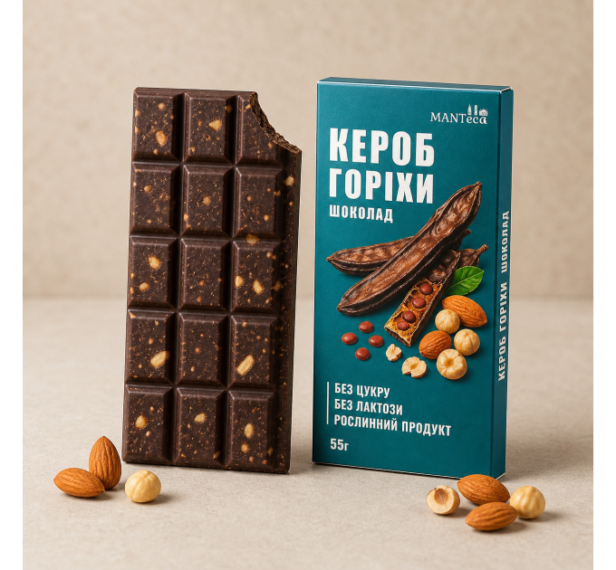 Натуральный шоколад без сахара с орехами из кэроба 55 г