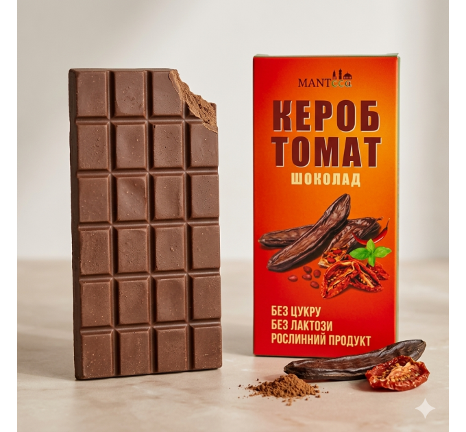 Натуральный шоколад без сахара с вялеными томатами и базиликом из кэроба 55 г