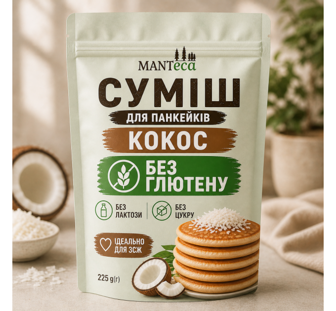 Суміш без глютена та лактозна для панкейків Кокос 225 г