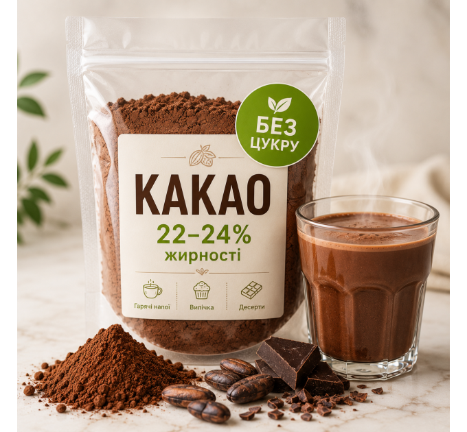 Алкализованный какао-порошок 22-24% без сахара 50 г