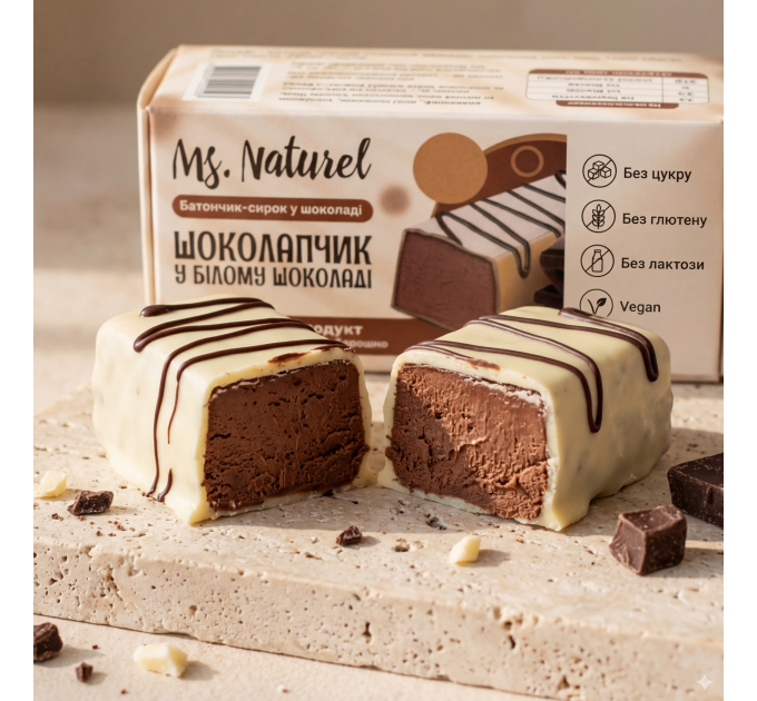 Батончик-сирок у білому шоколаді без цукру, глютену, лактози, VEGAN, пісний, для ЗСЖ