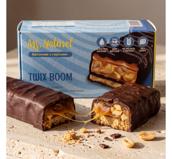 Twix Boom — батончик в шоколаде без сахара, глютена, лактозы, VEGAN, постный, для ЗОЖ