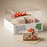 Бенто торт полуниця з вершками без цукру та глютену, 500 г