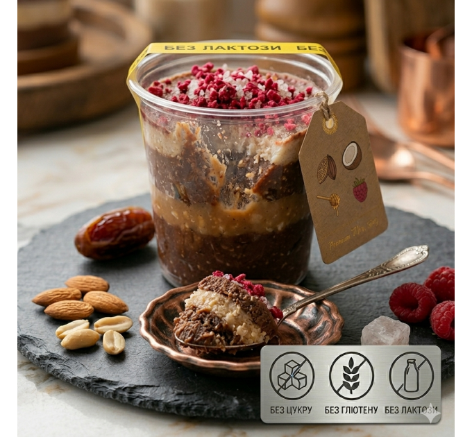 Шоколадний десерт Tiffin без цукру — пісний десерт з какао, фініками, горіхами та малиною