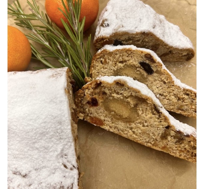 Штоллен с цукатами и марципаном, без глютена, лактозы и сахара, постный продукт, натуральная выпечка без химии