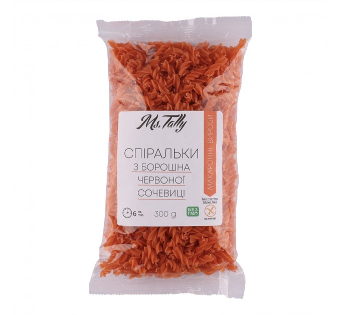 Макароны без глютена Спиральки Красная чечевица 300 г