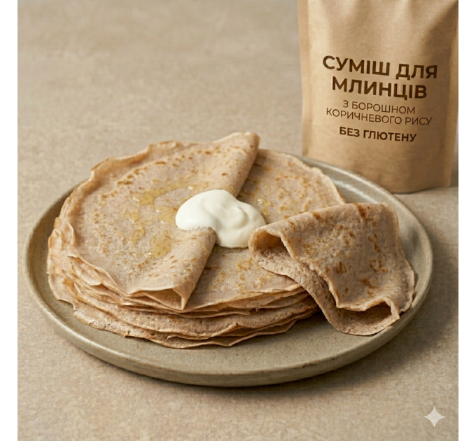 Суміш для млинців без глютену, лактози та цукру з коричневим рисом, веганська, пісна