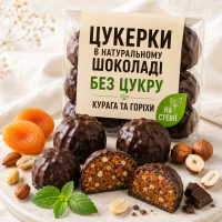 Цукерки в шоколаді Курага з горіхом без цукру, 80 г