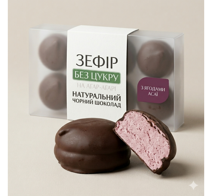 Зефір без цукру з ягодами асаї в натуральному чорному шоколаді на агар-агарі