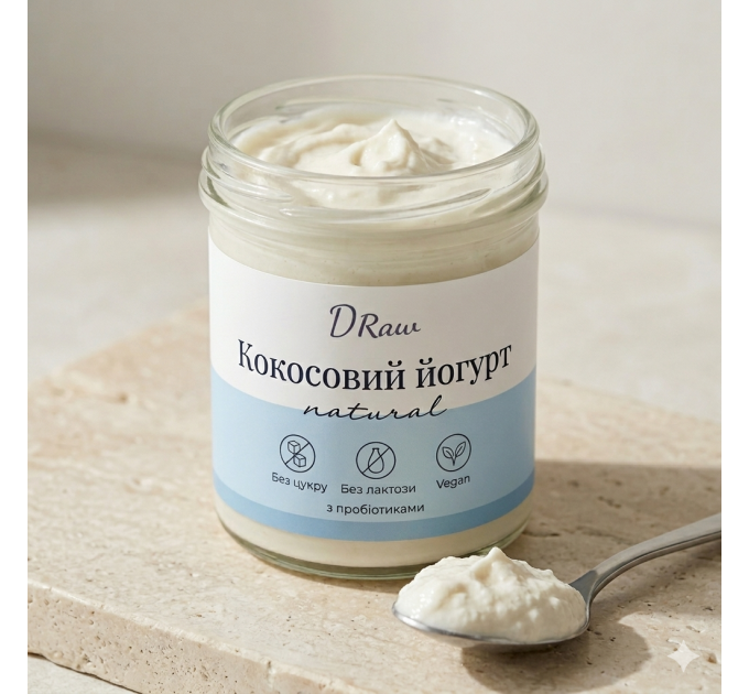 Кокосовий йогурт без цукру, лактози та казеїну — рослинний йогурт з пробіотиками